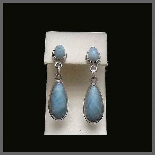 Heavy 2 Stone Pear Drop Larimar Post Earrings